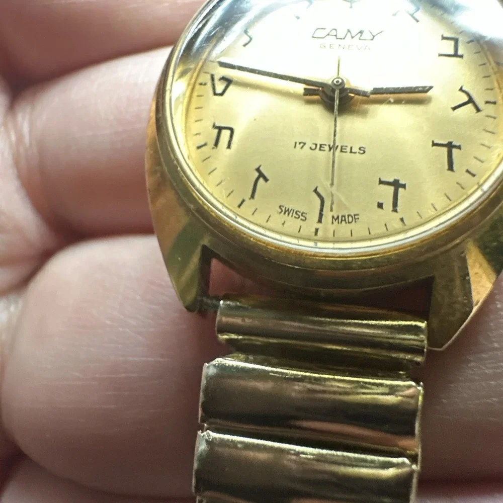Works Vintage CAMY GENEVA 1218 Hebrew Dial Manual Wind Womens Watch 25mm 6.5in
